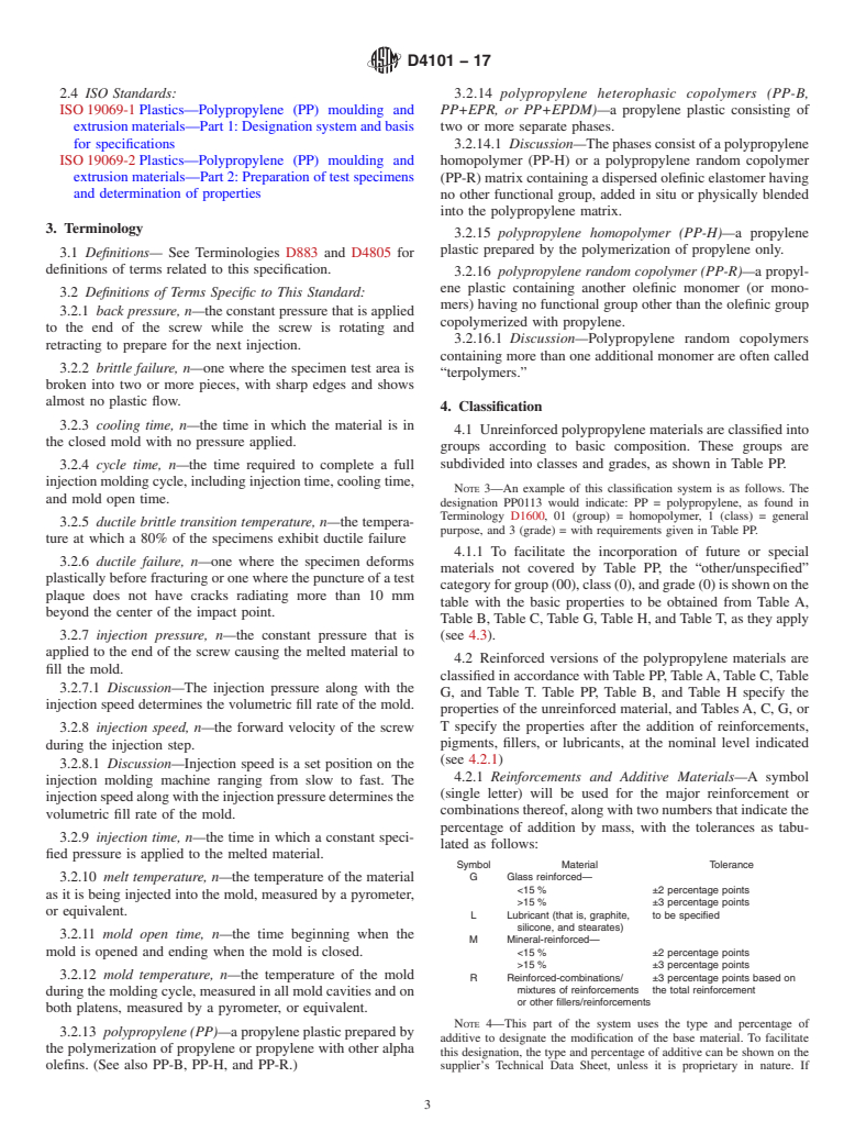 ASTM D4101-17 - Standard Classification System and Basis for Specification for Polypropylene Injection and Extrusion Materials