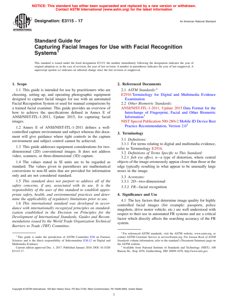 ASTM E3115-17 - Standard Guide for Capturing Facial Images for Use with Facial Recognition Systems