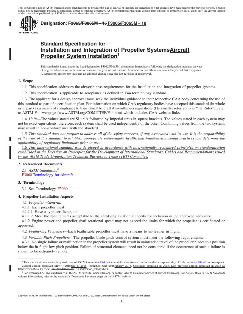 REDLINE ASTM F3065/F3065M-18 - Standard Specification for Aircraft Propeller System Installation