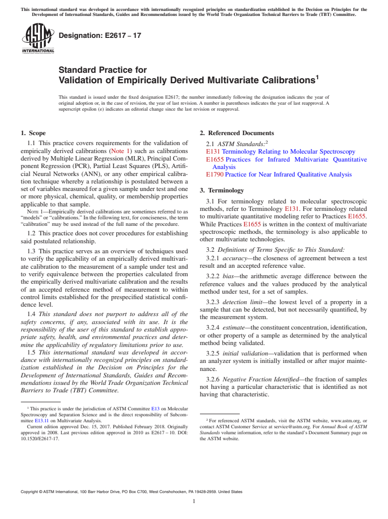 ASTM E2617-17 - Standard Practice for Validation of Empirically Derived Multivariate Calibrations