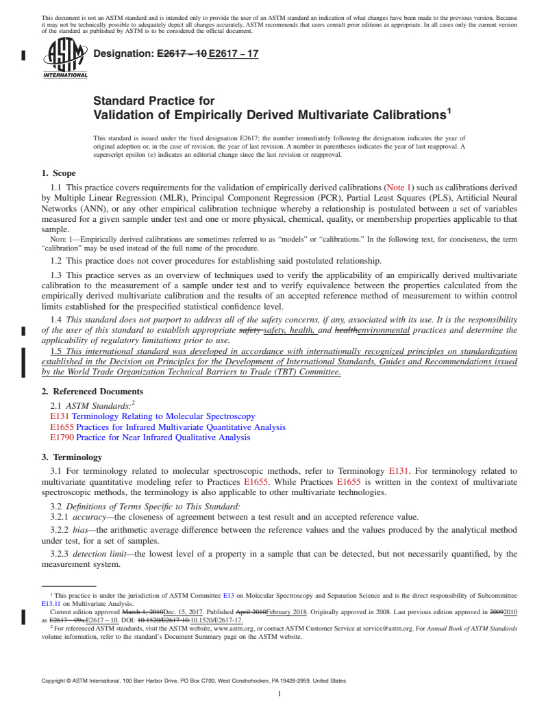 REDLINE ASTM E2617-17 - Standard Practice for Validation of Empirically Derived Multivariate Calibrations