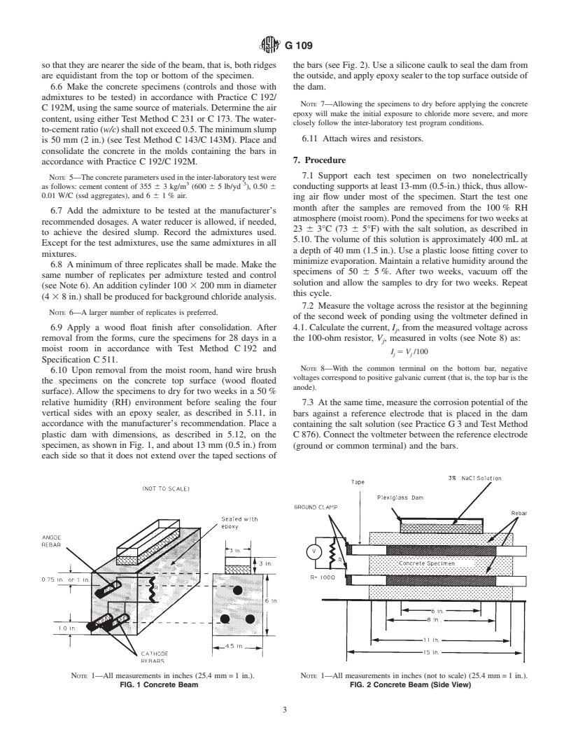 ASTM G109-99ae1 - Standard Test Method for Determining the Effects of Chemical Admixtures on the Corrosion of Embedded Steel Reinforcement in Concrete Exposed to Chloride Environments