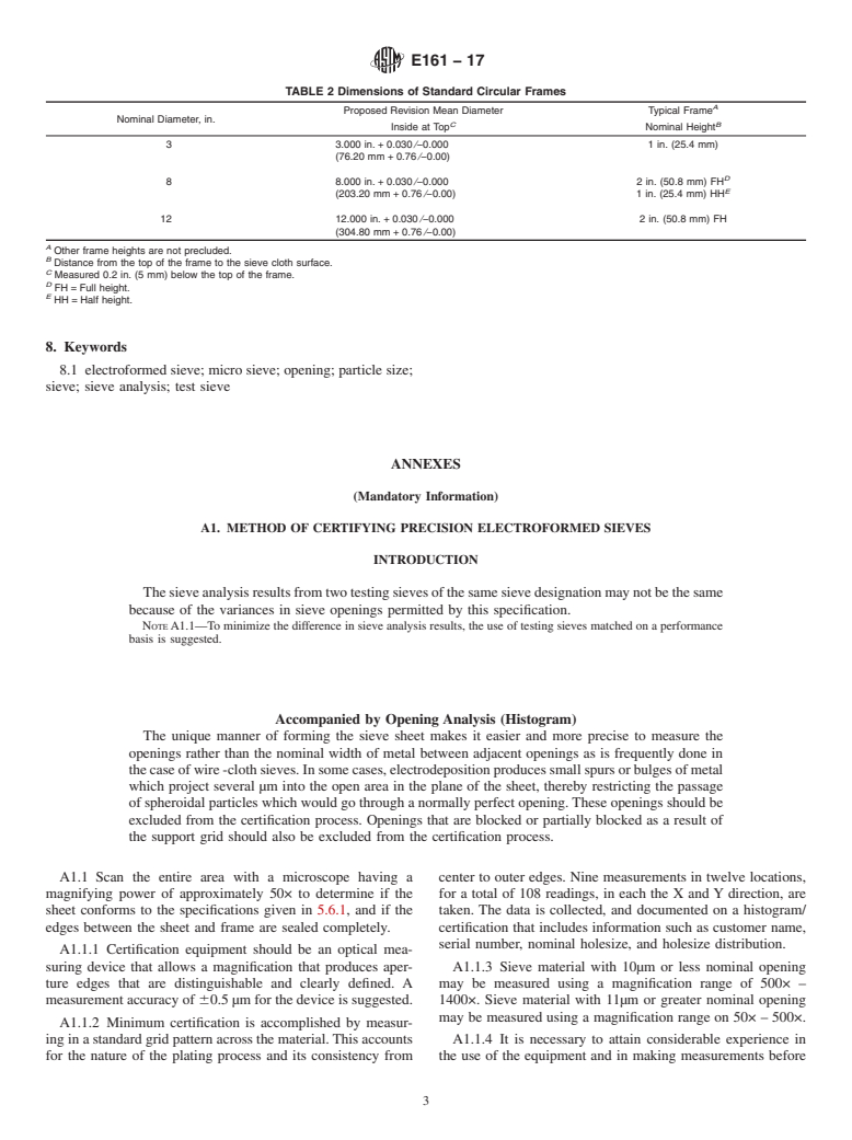 ASTM E161-17 - Standard Specification for  Electroformed Material and Test  Sieves