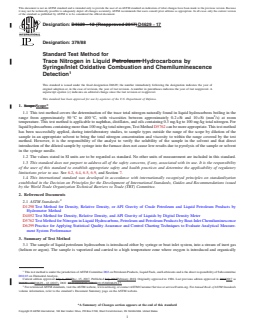 ASTM D4629-17 REDLINE ASTM D4629-17 - Standard Test Method for Trace Nitrogen in Liquid Hydrocarbons by Syringe/Inlet Oxidative Combustion and Chemiluminescence Detection - Page 1 preview