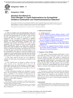 ASTM D4629-17 ASTM D4629-17 - Standard Test Method for Trace Nitrogen in Liquid Hydrocarbons by Syringe/Inlet Oxidative Combustion and Chemiluminescence Detection - Page 1 preview