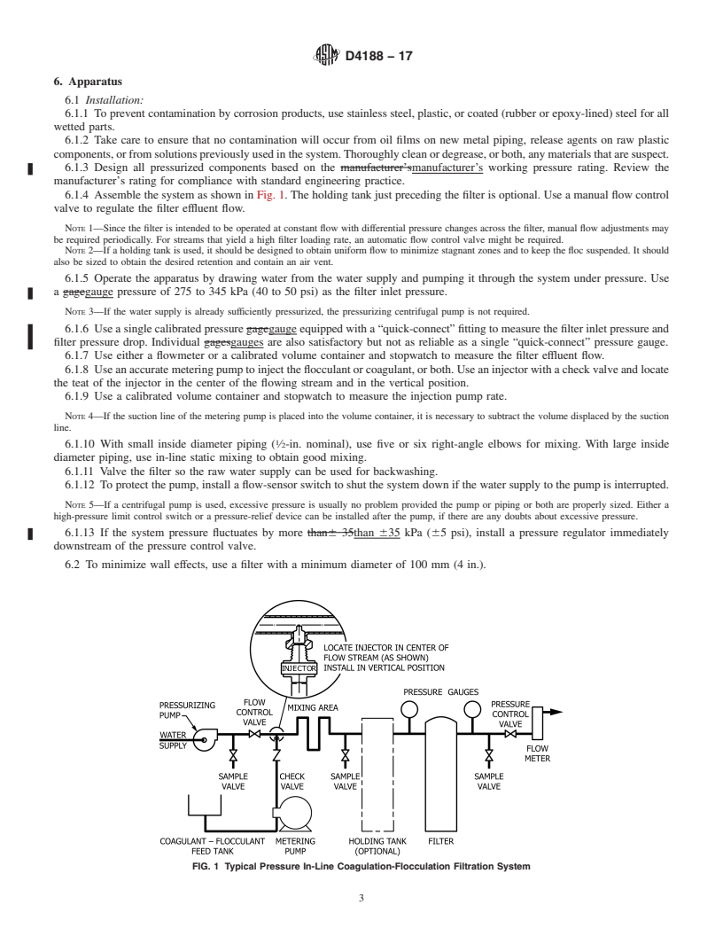 REDLINE ASTM D4188-17 - Standard Practice for  Performing Pressure In-Line Coagulation-Flocculation-Filtration  Test in Water