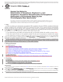 ASTM D7065-17 REDLINE ASTM D7065-17 - Standard Test Method for Determination of Nonylphenol, Bisphenol A, <emph type="bdit" >p-tert</emph>-Octylphenol, Nonylphenol Monoethoxylate and Nonylphenol Diethoxylate in Environmental Waters by Gas Chromatography Mass Spectrometry - Page 1 preview