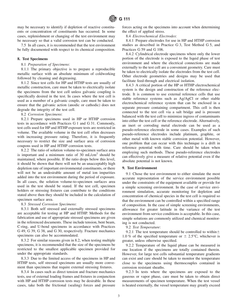 ASTM G111-97 - Standard Guide for Corrosion Tests in High Temperature or High Pressure Environment, or Both