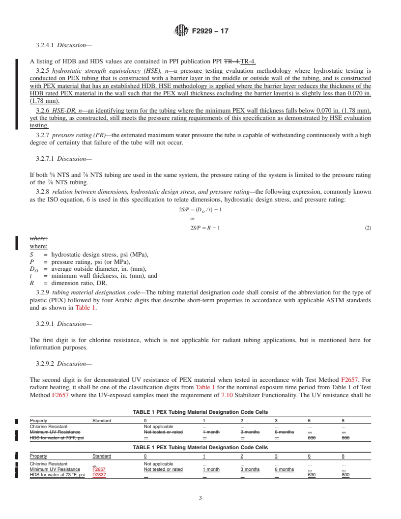 REDLINE ASTM F2929-17 - Standard Specification for Crosslinked Polyethylene (PEX) Tubing of 0.070 in. Wall and  Fittings for Radiant Heating Systems up to 75 psig