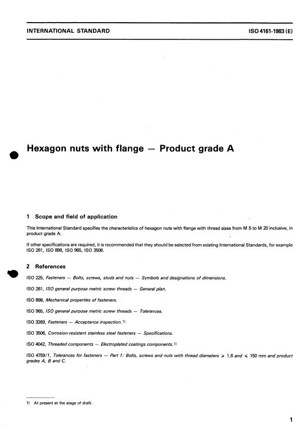 ISO 4161:1983 - Hexagon nuts with flange -- Product grade A