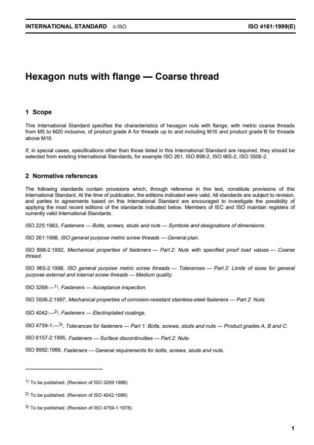 ISO 4161:1999 - Hexagon nuts with flange -- Coarse thread