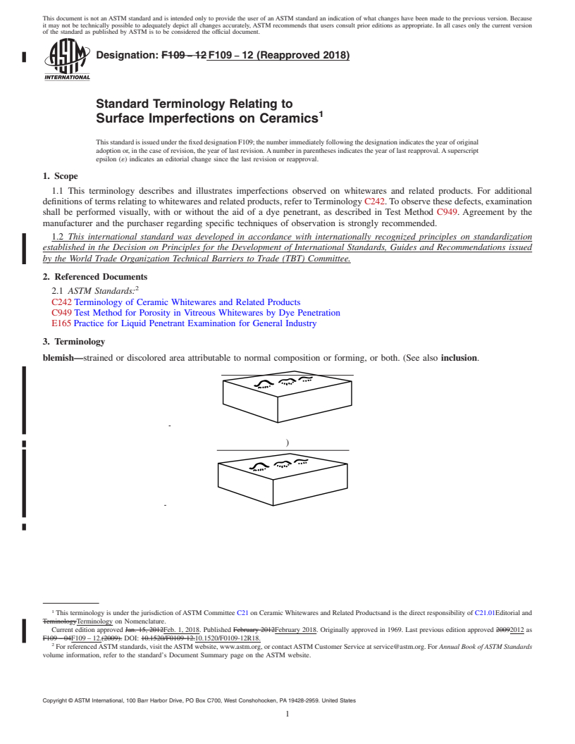 REDLINE ASTM F109-12(2018) - Standard Terminology Relating to  Surface Imperfections on Ceramics