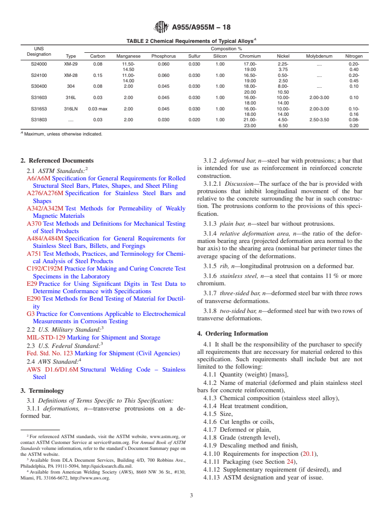 ASTM A955/A955M-18 - Standard Specification for  Deformed and Plain Stainless Steel Bars for Concrete Reinforcement