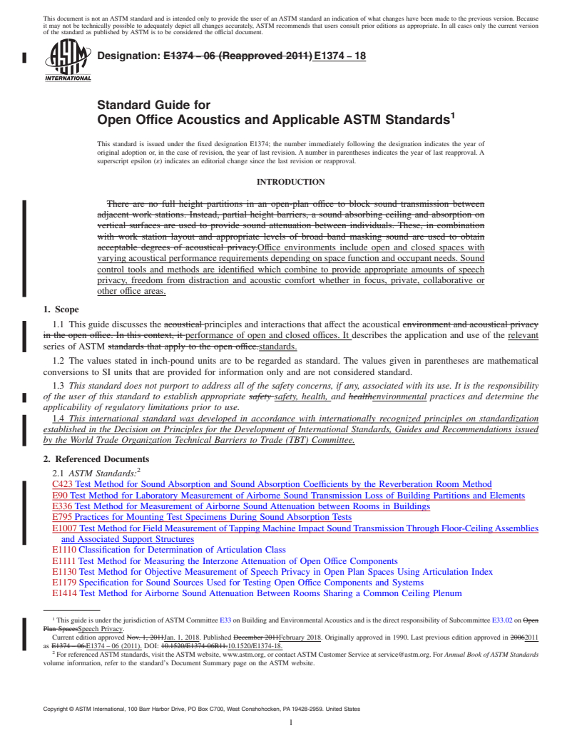 REDLINE ASTM E1374-18 - Standard Guide for Open Office Acoustics and Applicable ASTM Standards