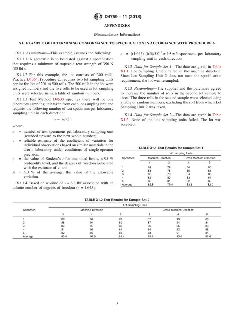 ASTM D4759-11(2018) - Standard Practice for  Determining the Specification Conformance of Geosynthetics