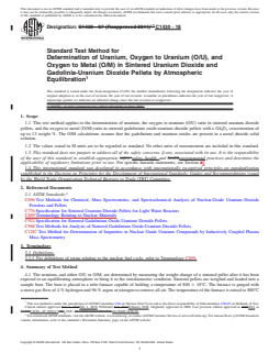 ASTM C1430-18 REDLINE ASTM C1430-18 - Standard Test Method for Determination of Uranium, Oxygen to Uranium (O/U), and Oxygen to Metal (O/M) in Sintered Uranium Dioxide and Gadolinia-Uranium Dioxide Pellets by Atmospheric Equilibration - Page 1 preview