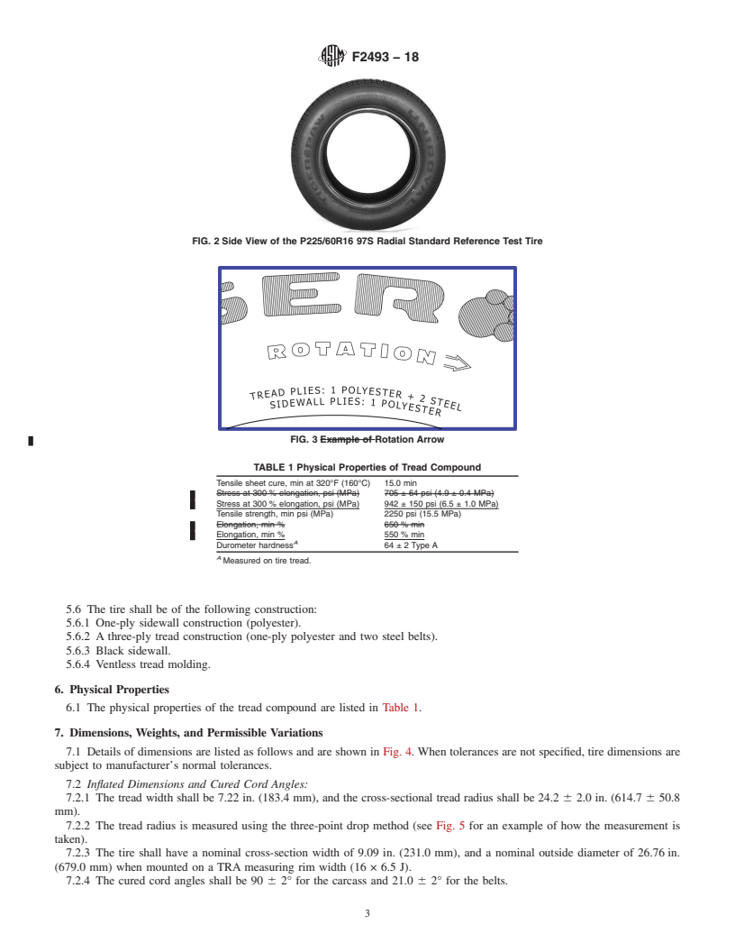 REDLINE ASTM F2493-18 - Standard Specification for P225/60R16 97S Radial Standard Reference Test Tire