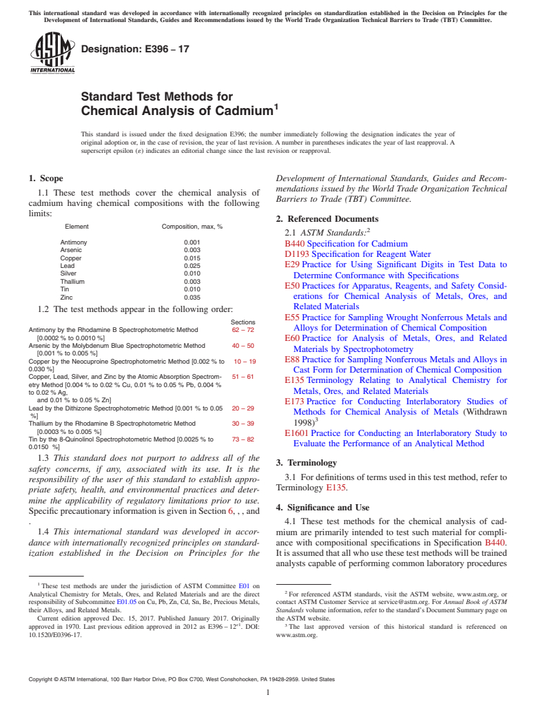 ASTM E396-17 - Standard Test Methods for  Chemical Analysis of Cadmium