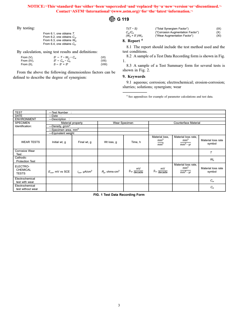 ASTM G119-93(1998) - Standard Guide for Determining Synergism Between Wear and Corrosion