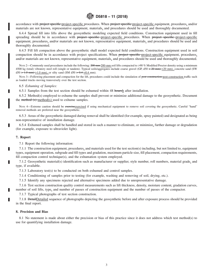 REDLINE ASTM D5818-11(2018) - Standard Practice for Exposure and Retrieval of Samples to Evaluate Installation   Damage of Geosynthetics