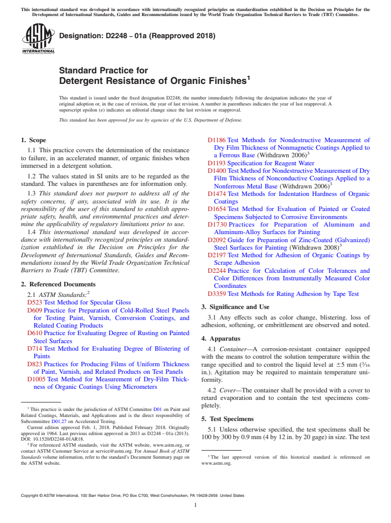 ASTM D2248-01a(2018) - Standard Practice for Detergent Resistance of Organic Finishes