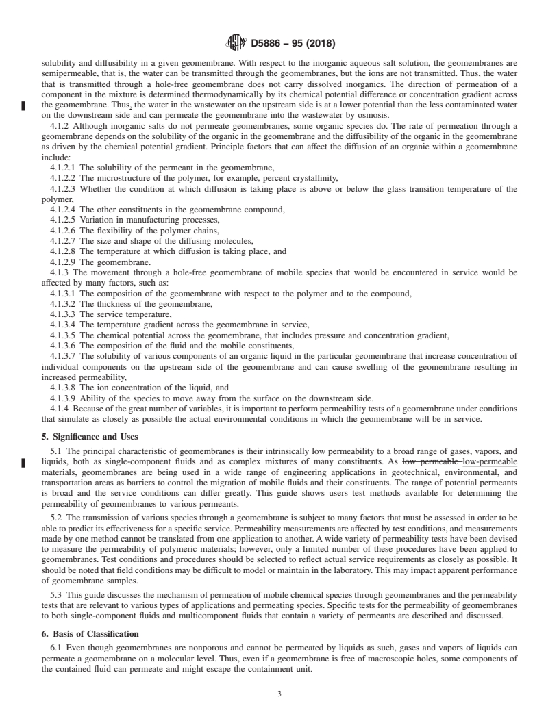 REDLINE ASTM D5886-95(2018) - Standard Guide for  Selection of Test Methods to Determine Rate of Fluid Permeation  Through Geomembranes for Specific Applications