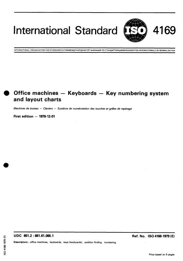 ISO 4169:1979 - Office machines -- Keyboards -- Key numbering system and layout charts