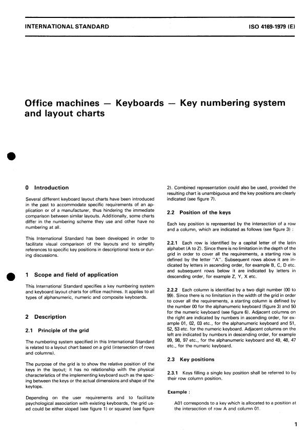 ISO 4169:1979 - Office machines -- Keyboards -- Key numbering system and layout charts