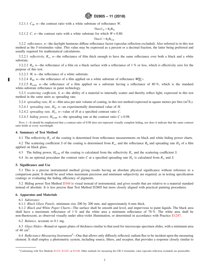 REDLINE ASTM D2805-11(2018) - Standard Test Method for Hiding Power of Paints by Reflectometry