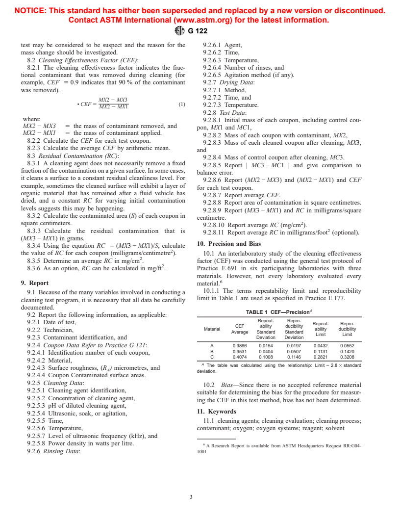 ASTM G122-96 - Standard Test Method for Evaluating the Effectiveness of Cleaning Agents