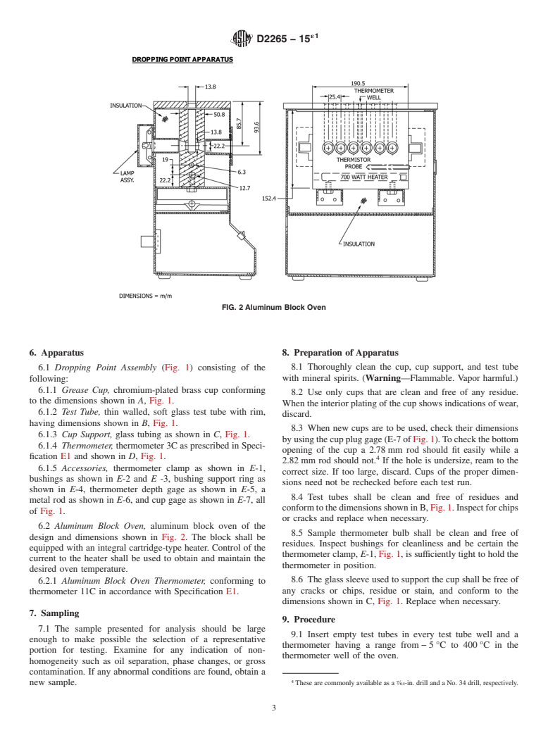 ASTM D2265-15e1 - Standard Test Method for  Dropping Point of Lubricating Grease Over Wide Temperature   Range