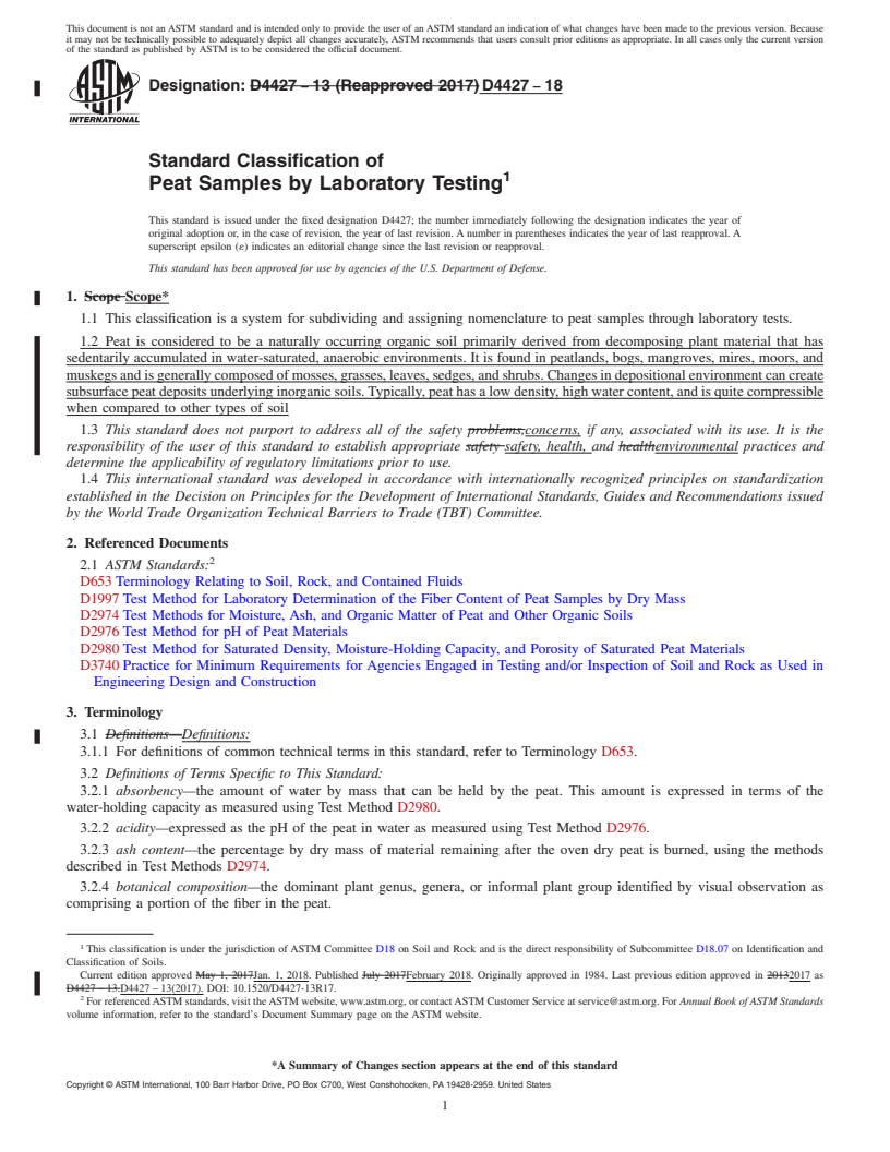 ASTM D4427-18 - Standard Classification of Peat Samples by Laboratory ...