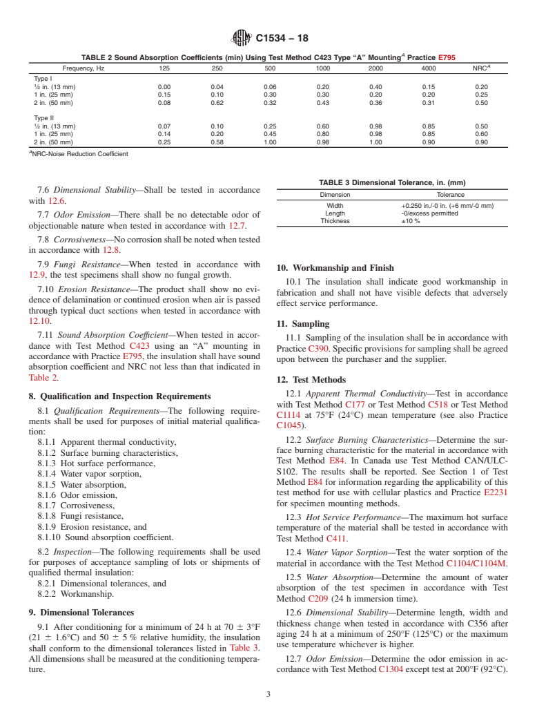 ASTM C1534-18 - Standard Specification for  Flexible Polymeric Foam Sheet Insulation Used as a Thermal  and Sound Absorbing Liner for Duct Systems