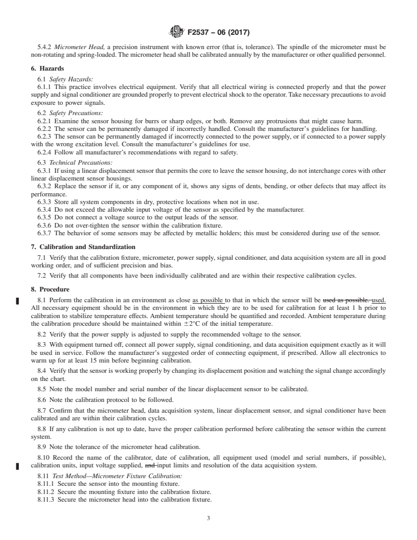 REDLINE ASTM F2537-06(2017) - Standard Practice for  Calibration of Linear Displacement Sensor Systems Used to Measure  Micromotion