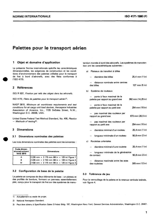 ISO 4171:1980 - Palettes pour le transport aérien