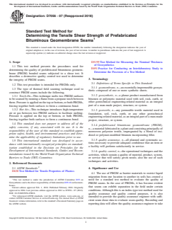 ASTM D7056-07(2018) ASTM D7056-07(2018) - Standard Test Method for Determining the Tensile Shear Strength of Prefabricated Bituminous Geomembrane Seams - Page 1 preview