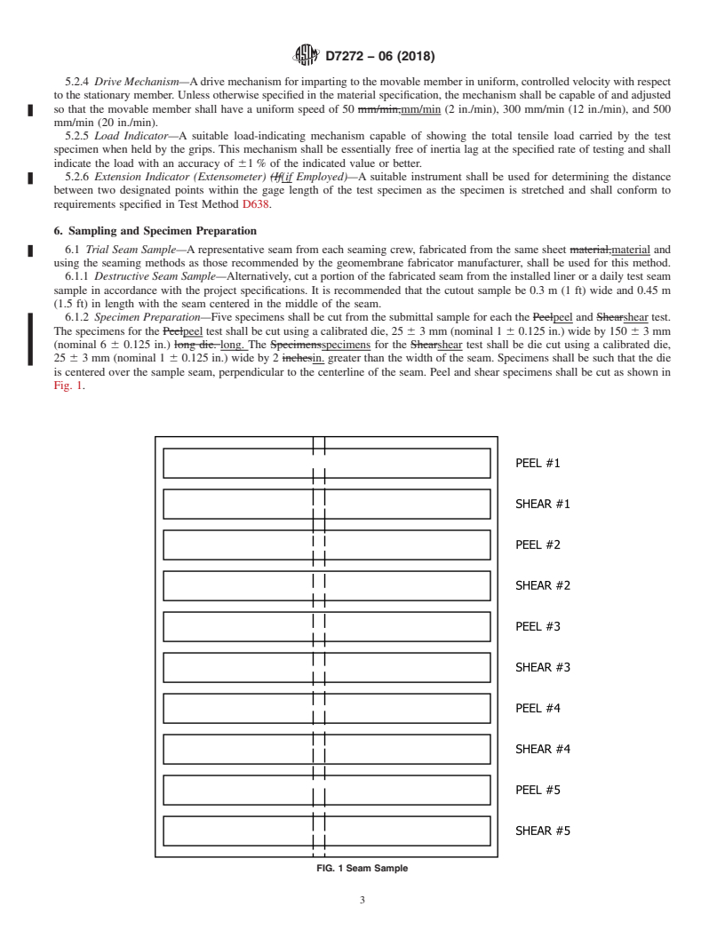 REDLINE ASTM D7272-06(2018) - Standard Test Method for  Determining the Integrity of Seams Used in Joining Geomembranes   by Premanufactured Taped Methods