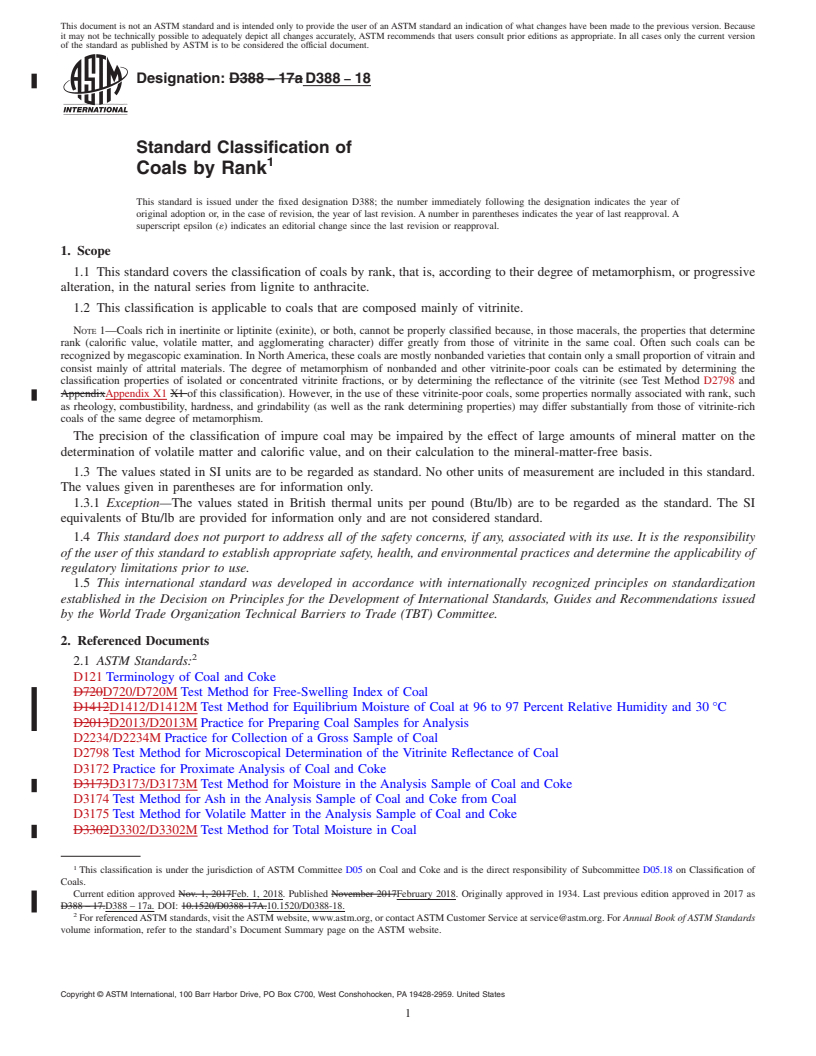 REDLINE ASTM D388-18 - Standard Classification of  Coals by Rank