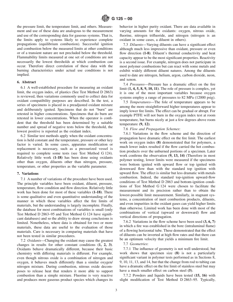 ASTM G125-00 - Standard Test Method for Measuring Liquid and Solid Material Fire Limits in Gaseous Oxidants