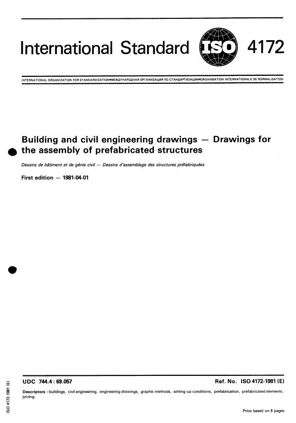 ISO 4172:1981 - Building and civil engineering drawings -- Drawings for the assembly of prefabricated structures