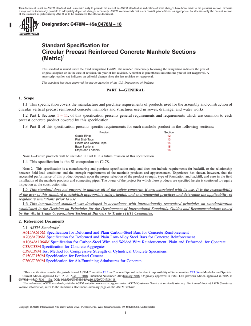 REDLINE ASTM C478M-18 - Standard Specification for Circular Precast Reinforced Concrete Manhole Sections (Metric)