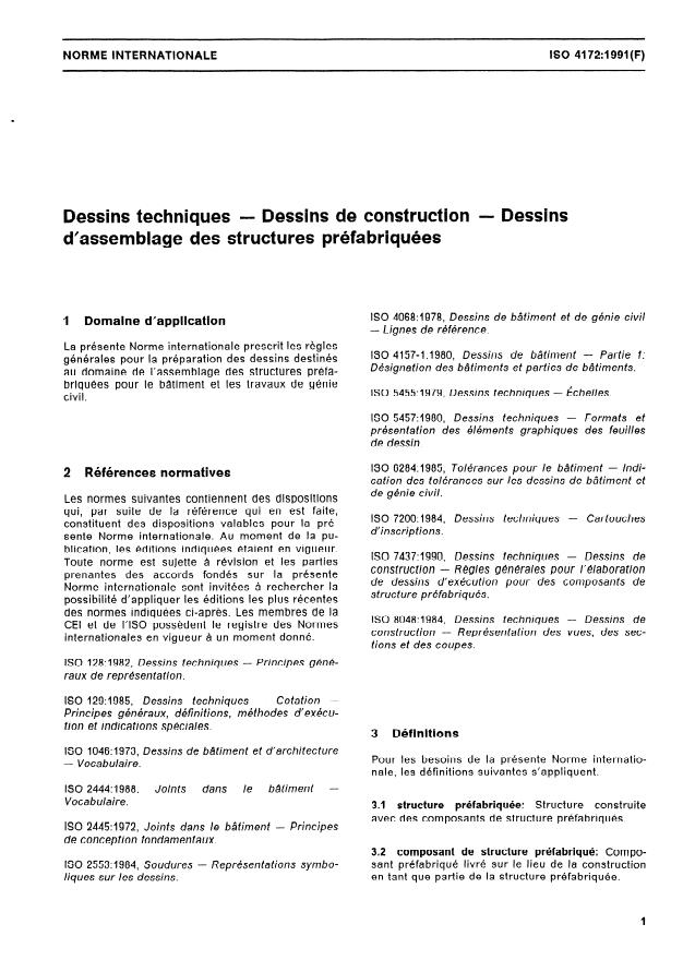 ISO 4172:1991 - Dessins techniques -- Dessins de construction -- Dessins d'assemblage des structures préfabriquées