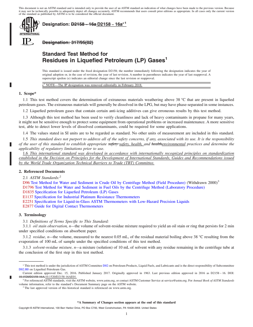 REDLINE ASTM D2158-16ae1 - Standard Test Method for  Residues in Liquefied Petroleum (LP) Gases