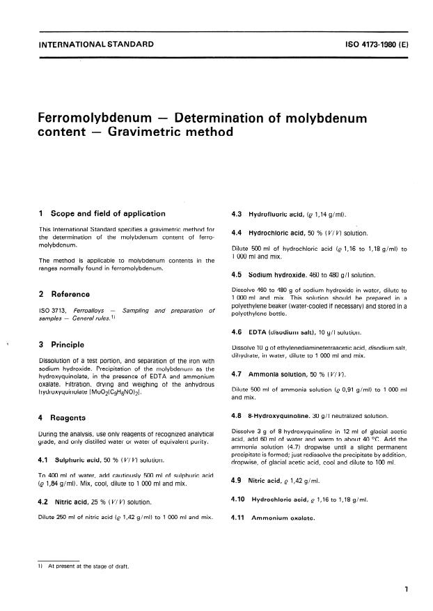 ISO 4173:1980 - Ferromolybdenum — Determination of molybdenum content ...