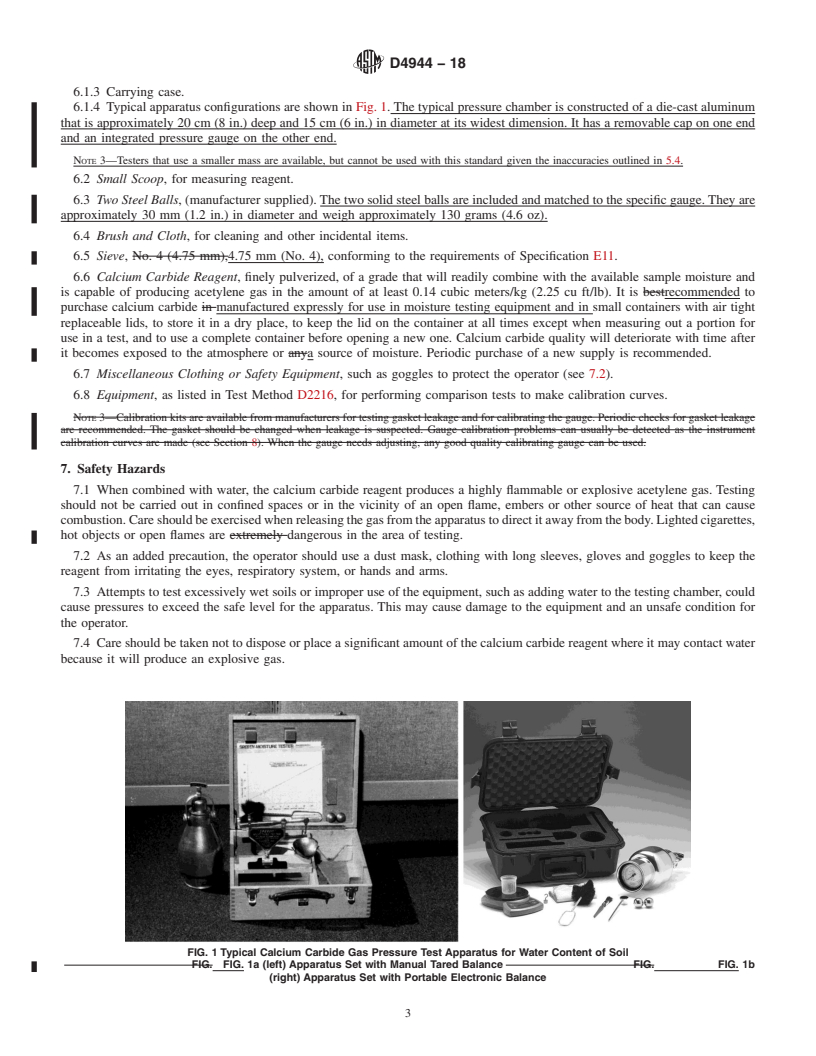 REDLINE ASTM D4944-18 - Standard Test Method for  Field Determination of Water (Moisture) Content of Soil by  the Calcium Carbide Gas Pressure Tester