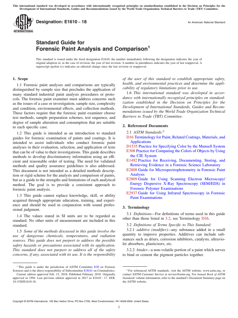 ASTM E1610-18 - Standard Guide for  Forensic Paint Analysis and Comparison