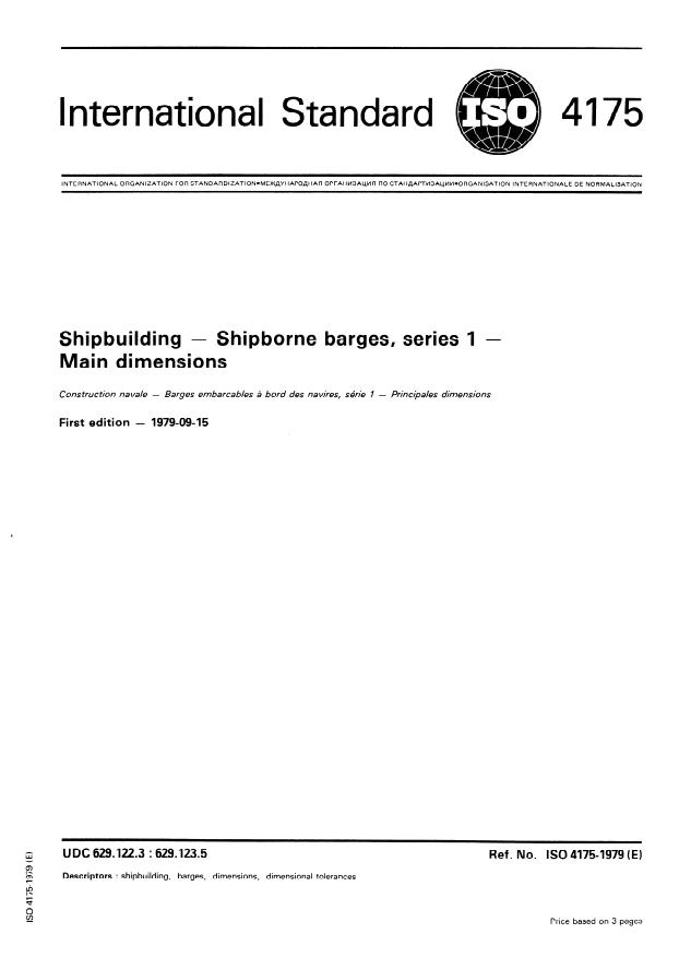 ISO 4175:1979 - Shipbuilding -- Shipborne barges, series 1 -- Main dimensions