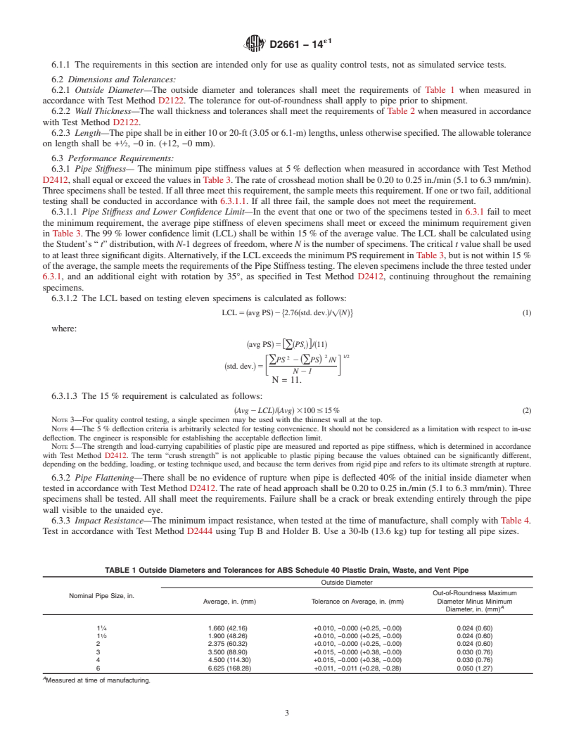 REDLINE ASTM D2661-14e1 - Standard Specification for  Acrylonitrile-Butadiene-Styrene (ABS) Schedule 40 Plastic Drain,  Waste, and Vent Pipe and Fittings