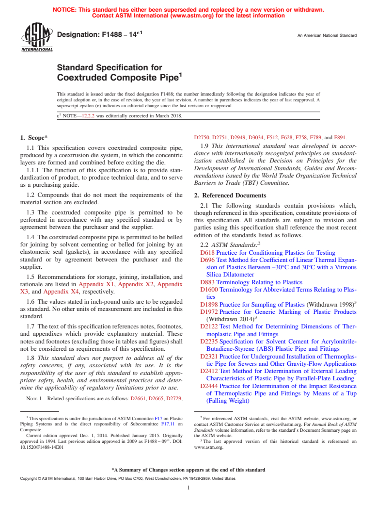 ASTM F1488-14e1 - Standard Specification for  Coextruded Composite Pipe