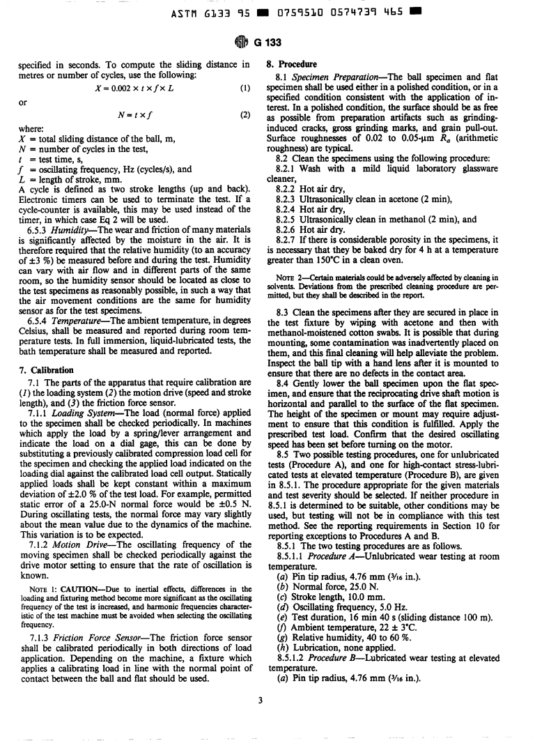 ASTM G133-95 - Standard Test Method for Linearly Reciprocating Ball-on-Flat Sliding Wear